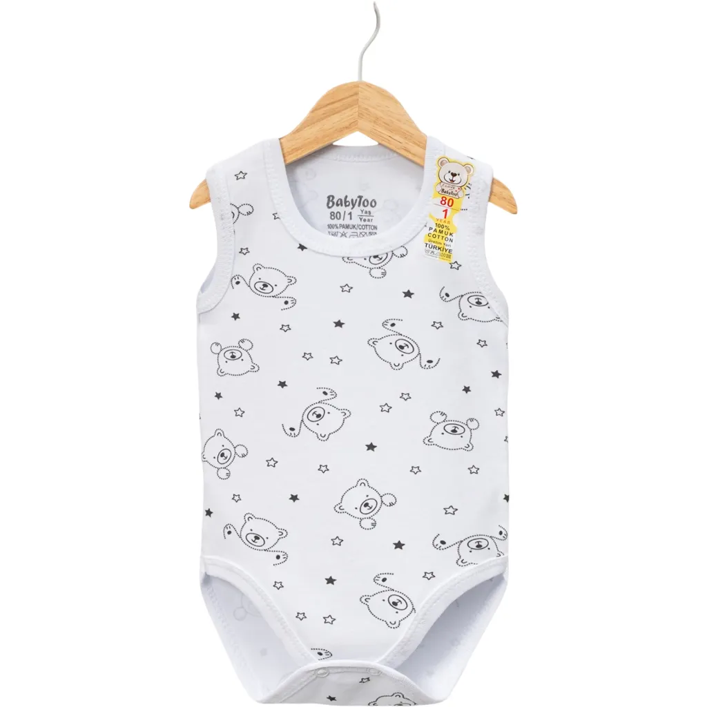 Bear Print Sleeveless Bodysuit (Blue, 0/3M, Boy)