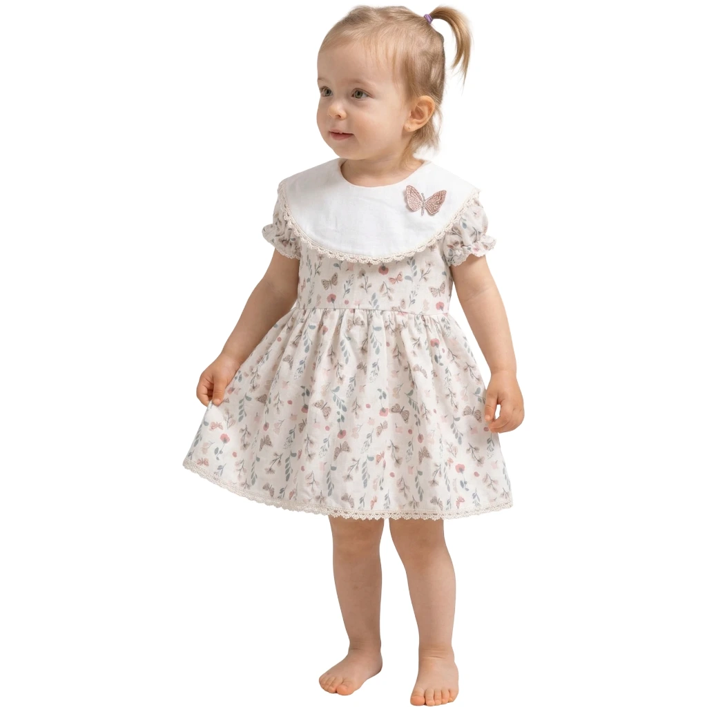 Butterfly-Embroidered Dress (Pink, 18M)