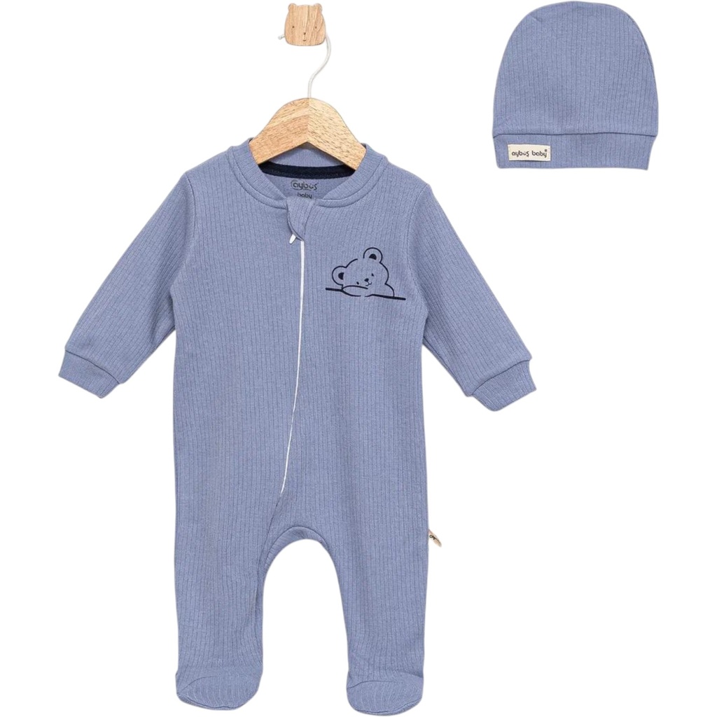 Ribbed Baby Overall Set (Blue, 0/3M, Boy)