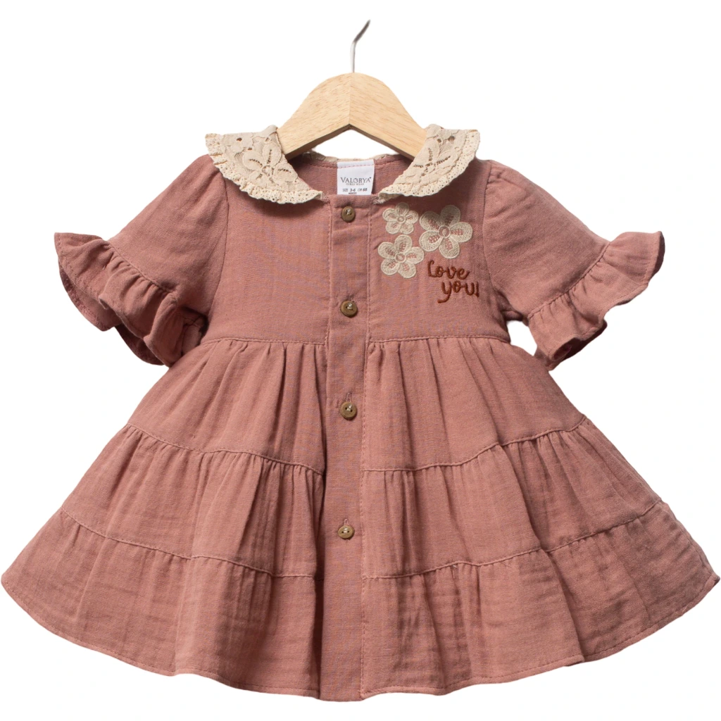 Floral Embroidery Tiered Dress (Pink, 3/6M)