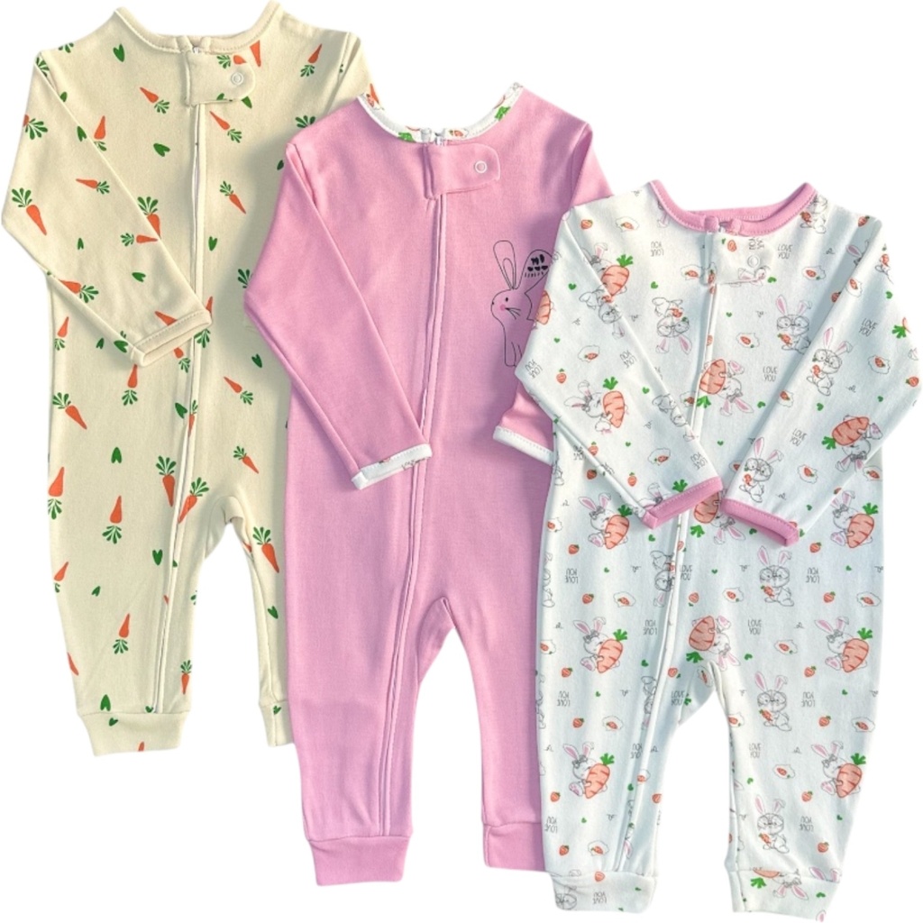 Zippered Rabbit & Carrot Onesie for Girls (3/6M)